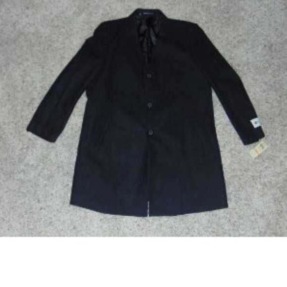 Mens Trench Coat Haggar Melton Wool Blend Black 42R Notched 37" Length 3 Button - Picture 4 of 6
